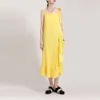 [Eam] Mulheres Amarelo Ruffles Irregular Atadura Vestido Neck Sem Mangas Loose Fit Moda Primavera Verão 1d7663 21512