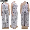women two piece outfits one shoulder sleeveless top Wide leg pants set oversize plus size tracksuit streetwear 210520