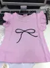 夏の女性の子供の赤ちゃん子供のトップ服の服基本的な純粋な色のフライ半袖弓印刷Tシャツの女の子子供210701