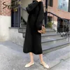 syiwidii elegant OL turtleneck sweater dress women slim long thick knit autumn winter dress female dress casual black beige 210417