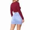 Denimcolab taille haute élastique Denim jupes femmes solide maigre Slim Fit déchiré Mini jupes dames Streetwear Strectch jupe courte X0428