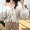 Autumn Winter Fashion Women Mink Cashmere Cardigan Sweater Female V-neck Knitted Long haired mink cashmere sweater 210714