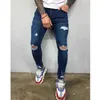 Mens jeans svart blå cool skinny rippad stretch smal elastiska denim byxor stor storlek för manlig vår sommar höst hip hop 211120