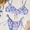 Mariposa Impreso Cordón Bikini Verano Sexy Cintura Baja Mujeres Brasileño Lado Lace-up Micro Sets Sling Beach Wear 210604
