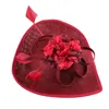 Acessórios de cabelo Vintage Marron imitação de linho fascinadores com pena senhoras véu vermelho véu igreja fedora pillbox chapéu derby mulheres vestido