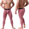 Men's Long Johns Sexy U Convex Penis Pouch Leggings Tight Underwear Men Home Sheer Lounge Pants Gay Sleepwear Thermal Underpants 211108