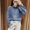 fall women denim shirts boyfriend style oversized long fashion jeans tops streetwear button down High quality 210520
