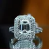 Wedding Rings Luxury Silver Plated Rectangle Zircon For Women Shine White CZ Stone Full Paved Fashion Jewelry Romantic Band