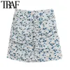 Trafik Kvinnor Chic Fashion Floral Print Draped Mini Skirt Vintage High Waist Back Zipper Kvinna Kjolar Casual Faldas Mujer 210730