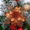 Christmas Decorations LuanQI 5Pcs Glitter Artifical Flowers Xmas Tree Pendant For Home Navidad Ornament Year Gift
