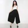 [EAM] Spring Summer High Elastic Waist Loose Black Brief Linen Wide Leg Pants Women Trousers Fashion JR01201 210512