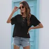 Bandage blanc T-shirt Femmes V Cou Cordon de serrage à manches courtes T-shirts Tops Summer Femme Couleur Solide Casual Lâche 210522