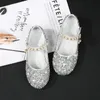 Płaskie buty dziewczęta przyjęcie szkolne urodziny pary ślub błyszcząca kryształ dla dzieci skórzane perły feading4205294