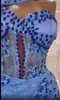 2022 Plus Size Arabski ASO EBI Niebieski Luksusowy Syrenka Prom Dresses Koronki Kryształy Kryształy Wieczór Formalna Party Druga Recepcja Suknia Sukienka ZJ469
