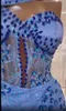 2022 Plus Storlek Arabisk Aso Ebi Blue Luxurious Mermaid Prom Klänningar Lace Beaded Crystals Evening Formell Party Andra receptionen klänningar klänning zj469