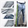 Nyaste ankomster Mens Jeans Klassisk Vit Stripe Fashion Off Straight Fit Biker Designer Män Jeans Broken Hole Stripes Toppkvalitetsbyxor US storlek 29-40