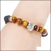 Perlé, Strands Bracelets Jewelrynatural Placage Léopard Tête Hommes Mature Charme Bracelet 8Mm Haute Qualité Oeil De Tigre Volcanique Pierre Drop Deliv