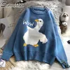 Surmitro Trykotowy Sweter Sweter Kobiety Moda Jesień Zima Koreański Styl Blue Gęś Z Długim Rękawem Jumper Pullover Kobieta 210712