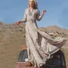 Teelynn boho lång klänning vintage blommigryck chiffong tre fjärdedel ärm v-hals sommar gypsy hippie kvinnor klänningar vestidos 220228