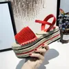 2021 Summer high-heeled Casual Sandal Fashion Luxury Embroidered Lettered Fisherman Shoes Leather Women Shoe Hop rope Straw Weaving Sandals Large