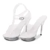 Sexy Clear Pvc Strappy High Heels Sandals Shoe Women Nightclub High Heel Transparent Buckle Strap Sandals 13cm Summer Platform Y0721