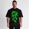 Grön Dragon Men Plus Storlek T-shirts Svart bomull T-shirt Oversize Toppar Tee för Big Tall Man Workout Street Passar Kortärmad 210716