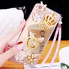 Luksusowy Bling Diamond Glitter Lustro Makijaż Przypadki z Ring Stand Crown Chain Pasek Case dla iPhone 13 12 11 Pro Max 8 Plus Samsung S20 S21 FE A12 A32 A22 A52 A72 A21S A31 A11