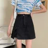 Yedinas Punk Style Black Blue Solid High Waist Pencil Mini Denim Skirts Korean Pocket Jeans Skirt Harajuku A-line Ladies Jupe 210527