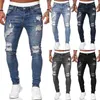 Erkek moda deliği yırtık kot pantolon sıradan erkekler skinny jean yüksek kaliteli yıkanmış vintage kalem pantolon 5 coora boyutu S-3XL