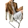 Vintage Moda Patchwork Kadınlar PU Deri Ceket Tam Kollu Tek Düğme Kadın Takım Elbise Mont Bahar Gevşek Bayanlar Dış Giyim 210513