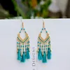 Dangle Chandelier Ethnic Wind Bohemian Style Brincos Liga Hollow Pingente de Algodão de Algodão Tassels 2022 Retro Gypsy Jóias Presente