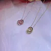 Collier à pendentif Double rond en or Rose pour femmes, collier circulaire en zircon, bijoux cadeau