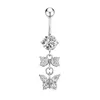 14g Dangle Butterfly Bowknot Belly Knapp Ring Cz Navel Barbell Piercing Body Smycken för Kvinnor Flickor