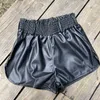 Svart faux läder biker shorts kvinnor elastisk hög midja bredben mode höst casual damer sexig femme 210714