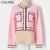 Korean Fashion Pink Cardigan Womens Spring Autumn Casual O-Neck Långärmad Stickad Tröja Mujer Elegant Chic Toppar 211217