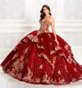 Luxury Princess Wine Quinceanera Dresses Lace Appliqued Sequins Ball Gown Vestidos De Quinceañera Sweetheart Sweet 16 Dress