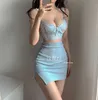 WOMENGAGA Sweet Girl Summer Tops Eyelash Lace Buttons V-neck Sexy Blue Mesh Korean Tank Crop Top Women Short Befree Tunic 6H 210603