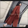 Wool Blends Outerwear & Coats Womens Clothing Apparel Drop Delivery 2021 Autum Winter Women Woolen Thicken Long Sleeve Medium-Long Turn-Down