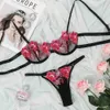 Sexy lingerie set erótico thong push-up sutiã mulheres underwear set calinha de sutiã conjunto sexy laço bordado lingerie transparente sutiã y0911