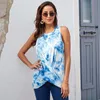Women's Clothes Streetwear Summer Sleeveless Off Shoulder Tie-dye O-neck Hem Folds T-shirt Ladies Plus Size T Shirt Tops X0628