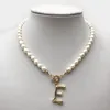 Collier de perle réel alphabet AZ Boucille en acier inoxydable initial Goldcolor Pendant les bijoux d'eau douce 2202224956577