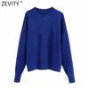 Zevity Women Simply Oinkソフトタッチカジュアルニットセーター女性シックな長袖プルオーバーレジャーブランドTOPS SW902 210922