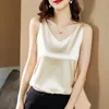 Koreanska Silk Kvinnor Toppar Kvinna Satin Tankar Toppar Kvinnor Ärmlös Silk Elastic Tees Halter Top Sexig Kvinna Satin V-Neck Camis Top 210625