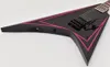 Custom Shop Alexi Laiho Rosa Sawtooth Flying V Elektrisk gitarr Scalloped Fingerboard 20-24, Floyd Rose Tremolo Bridge, Kina EMG Pickup, Svart hårdvara, Sharkfin Inlay