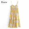 Kvinnor Blommigryck Spaghetti Strand Strand Klänning Sommar Boho Style Lång Midi Sexig Elegant Sundress Vestidos De Fiesta 210515