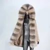 BLUENESSFAIR imperméable longue Parka manteau de fourrure véritable col naturel capuche vêtements d'extérieur veste femmes chaud Streetwear 211220