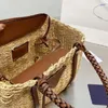 Bolsa feminina de palha grande capacidade, bolsa de verão designer com letras impressas, bolsa de compras artesanal de alta qualidade com zíper, viagem de luxo234s