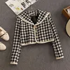 Mulheres de alta qualidade Mulheres 2 peças conjunto de tweed jaqueta curto casaco + elegante fashion cintura saia caça houndstooth dois 210514