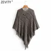 Kobiety Moda Szydełkowana Dzianina Jacquard Szal Sweter Kobiet Hem Tassel Dekoracja Pulowers Chic Hollow Cloak Tops S530 210420