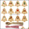 Juldekorationer Festliga partiförsörjning Hem Garden 48PCS Vrolijk Kerstfeest Gift Taggar Kerstman Snowman Xmas Boom Vorm träffade Touw Nieuw